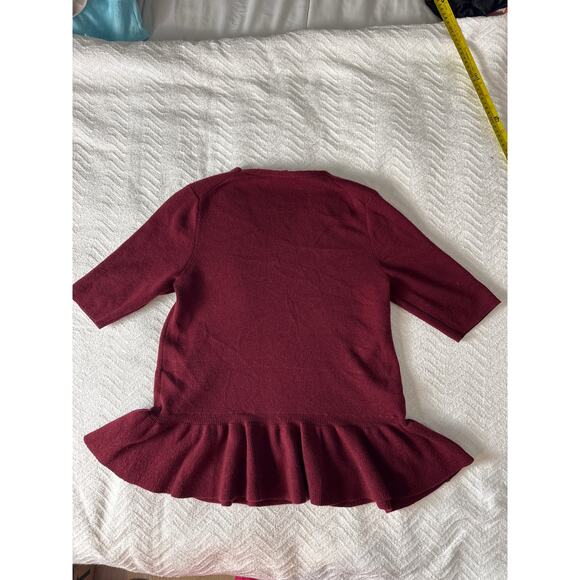 Ann Taylor 85% Wool Peplum Sweater Top Women’s M Burgundy V-Neck - Picture 4 of 6